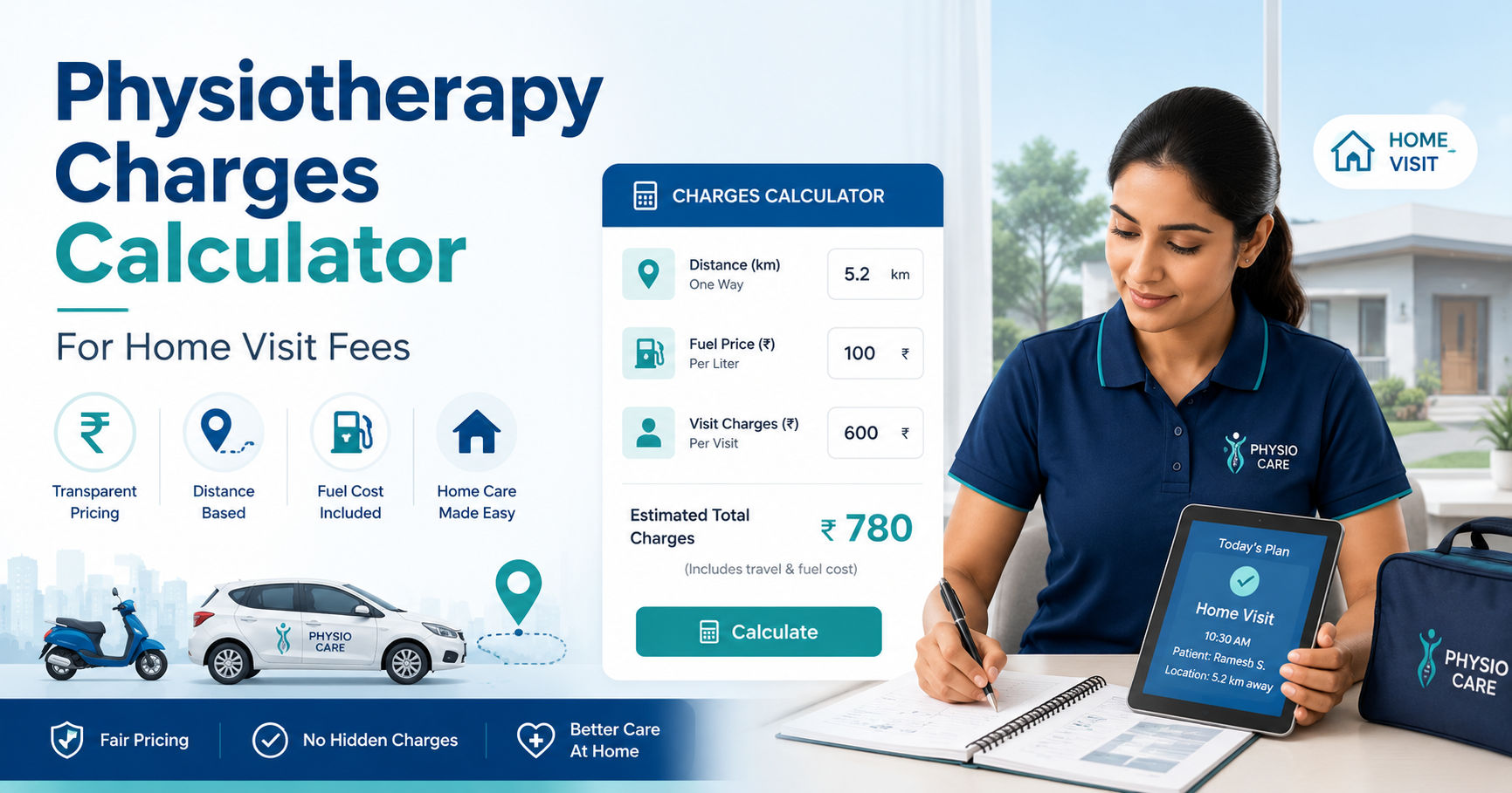 Physiotherapy Charges Calculator for Home Visits | Calculate Visit Fees